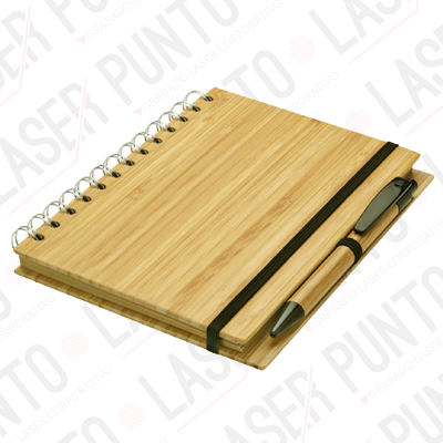Cuaderno de Bamboo Lineal 70 Hojas Papel Kraft con Bolígrafo + Grabado