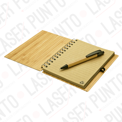 Cuaderno de Bamboo Lineal 70 Hojas Papel Kraft con Bolígrafo + Grabado - Imagen 2