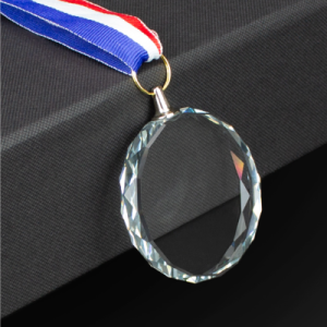 Medalla de Cristal Diamon con Cinta Tricolor 5.5 + Grabado